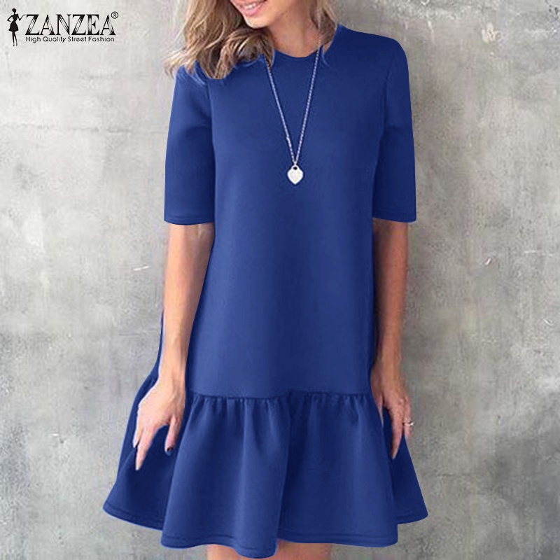 Zanzea Đầm Búp Bê Ngắn Tay Phối Bèo Thời Trang Hàn Quốc Cho Nữ