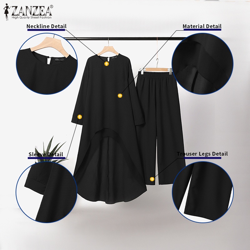 Zanzea Set Áo Lửng Dài Tay Hai Lớp + Quần ống rộng Thời Trang Nữ