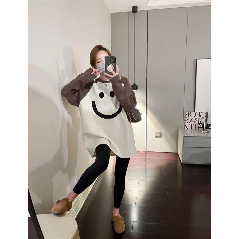 Áo Thun Tay Dài Oversized Cổ Tròn Cho Nữ