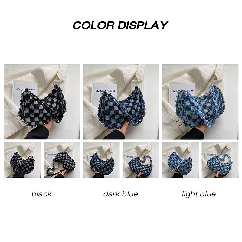MISCHA Túi Xách Denim Dây Đeo Bản Rộng Thời Trang Cho Nữ