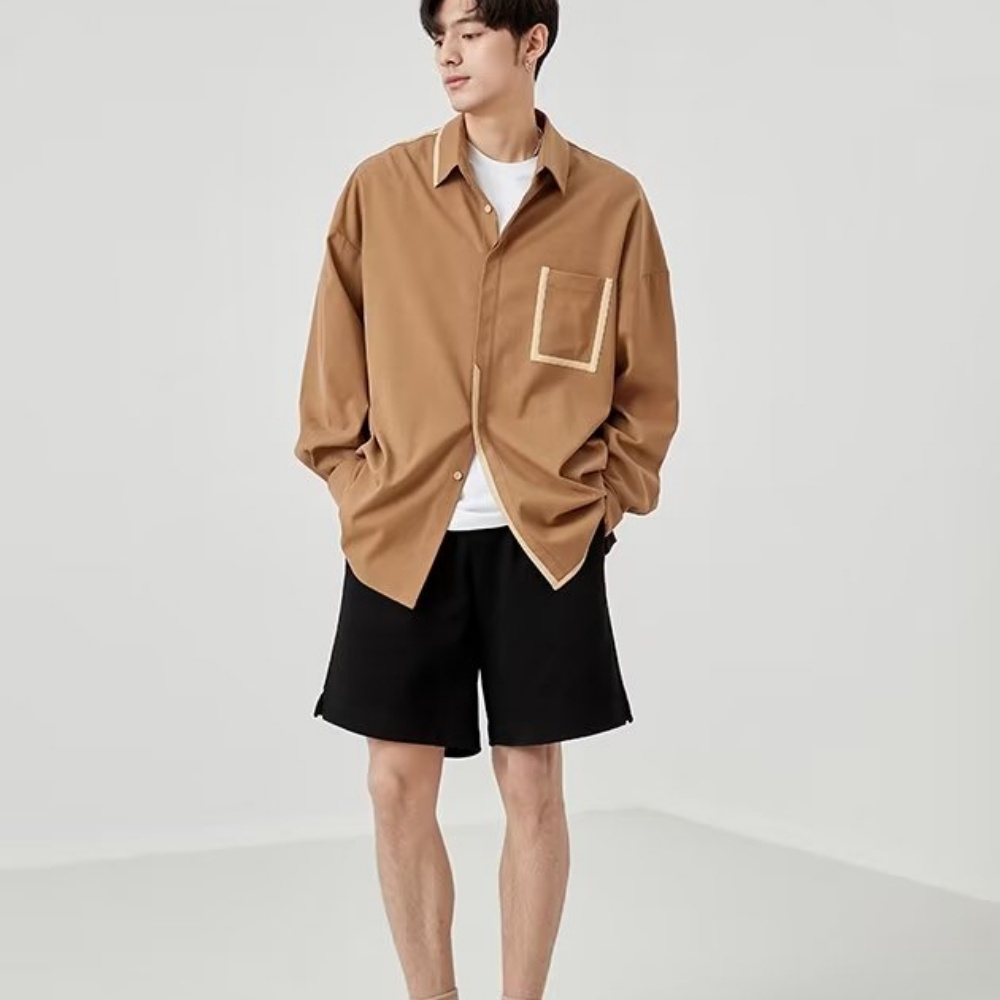 Áo Sơ Mi Tay Dài Kết Cấu Da Thủ Công Chắp Vá Nặng Seiko