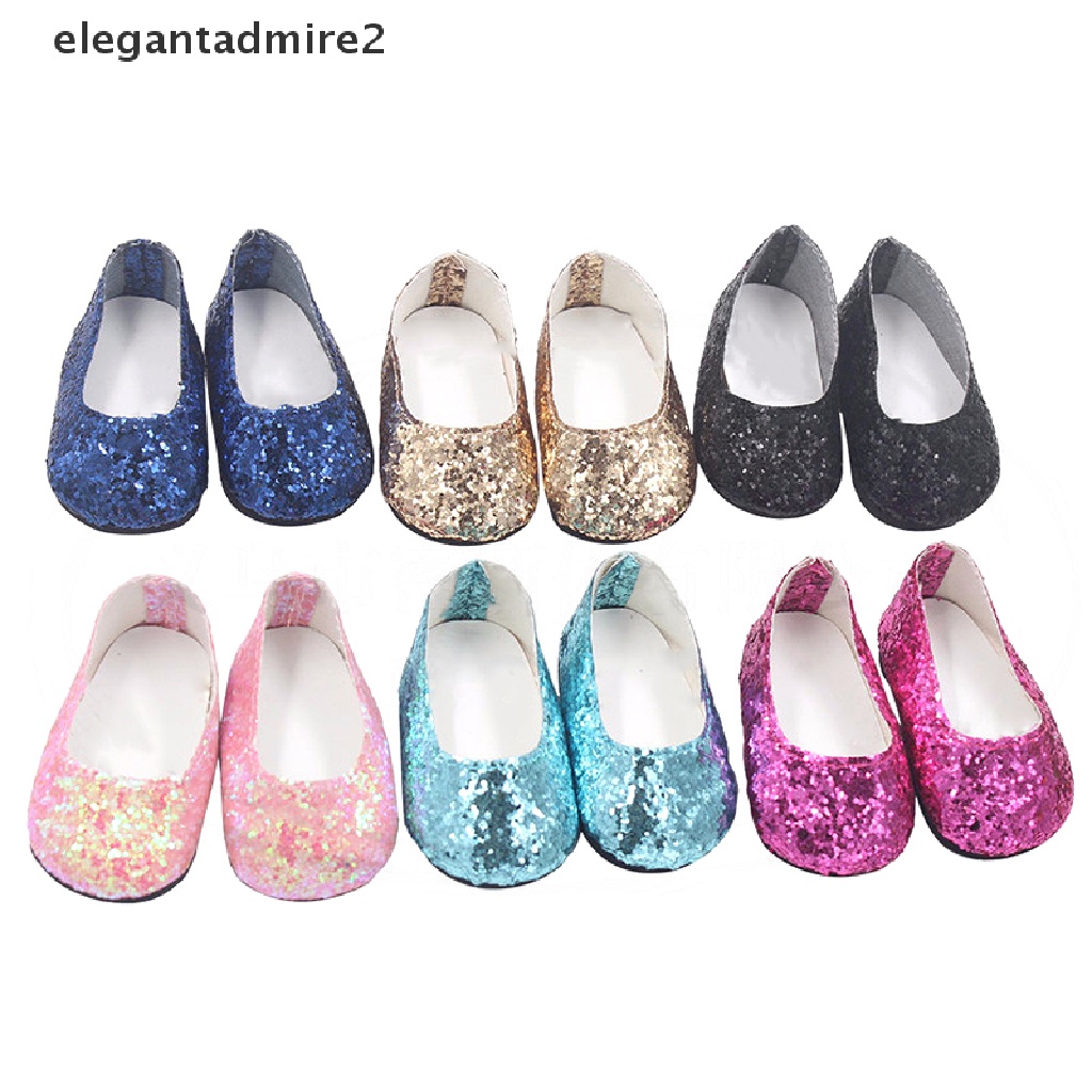 1 Đôi Giày Da PU Đính Kim Sa Cho Búp Bê 18 Inch Mini 7Cm 43Cm