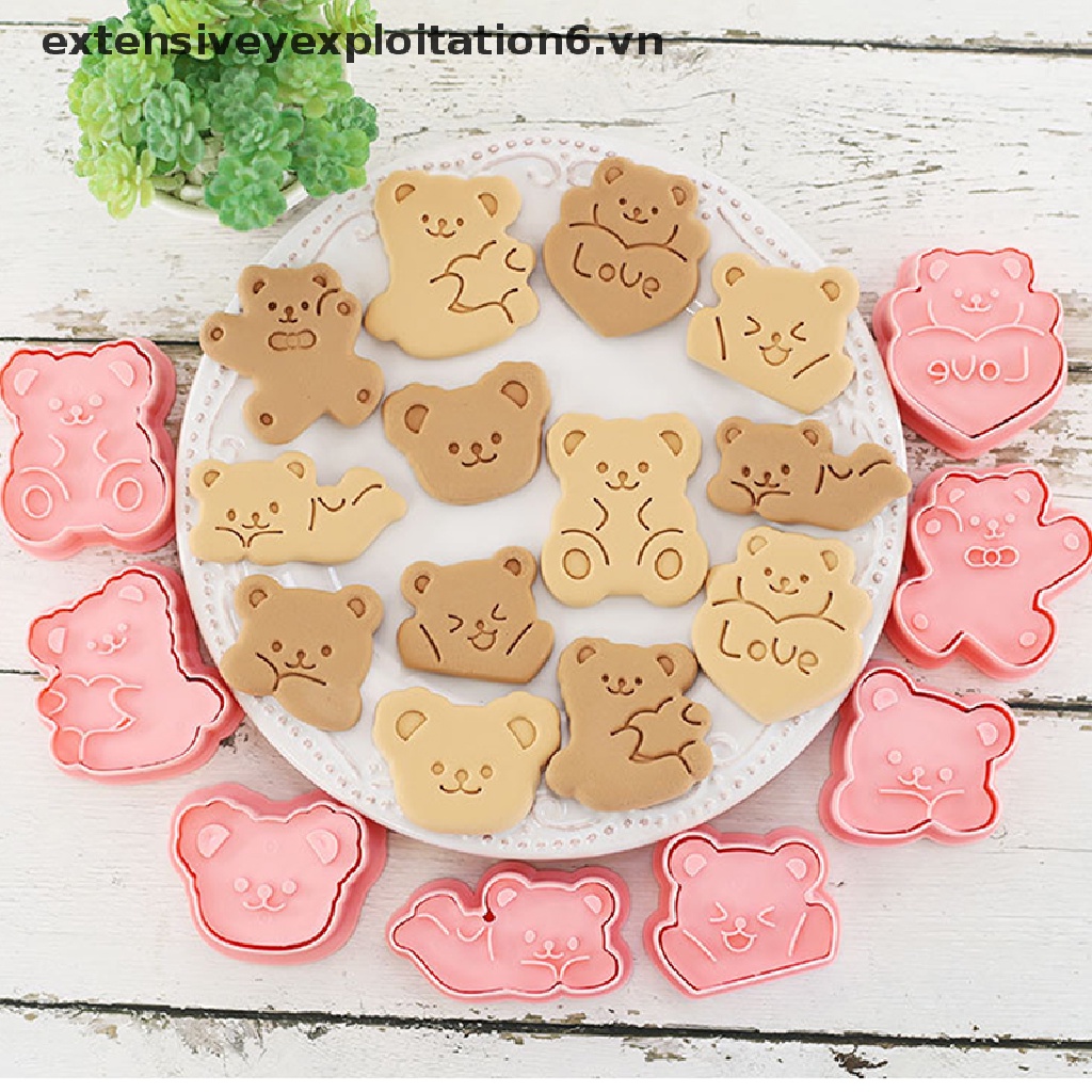 Bộ 8 Khuôn Cắt Tạo Hình Bánh Quy Hình Gấu 3D Bằng Nhựa