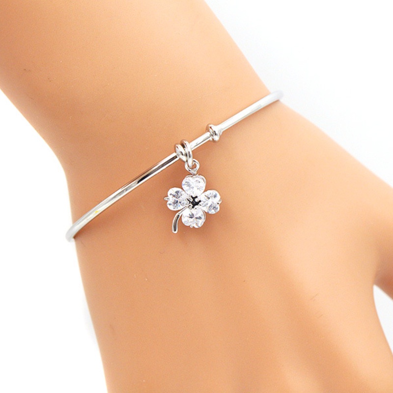 Vòng đeo tay Hàn Quốc, vòng đeo tay kim cương nước sáng bóng thời trang tối giản, vòng đeo tay may mắn, vòng đeo tay cỏ bốn lá dễ thương, vòng đeo tay nữ thanh lịch, vòng đeo tay có thể điều chỉnh