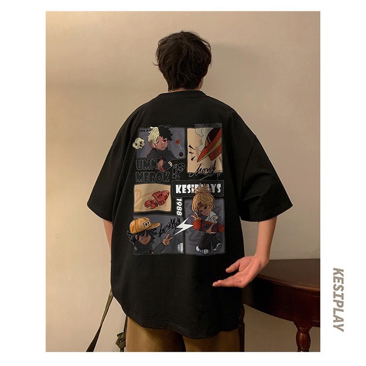 Áo Thun Tay Ngắn Dáng Rộng Phong Cách Hip Hop Đường Phố Mỹ Plus Size Cho Nam