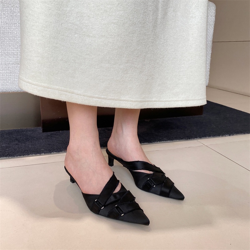 Dép Cao Gót Mũi Nhọn Chất Liệu denim Thời Trang Mùa Hè 2023 Cho Nữ