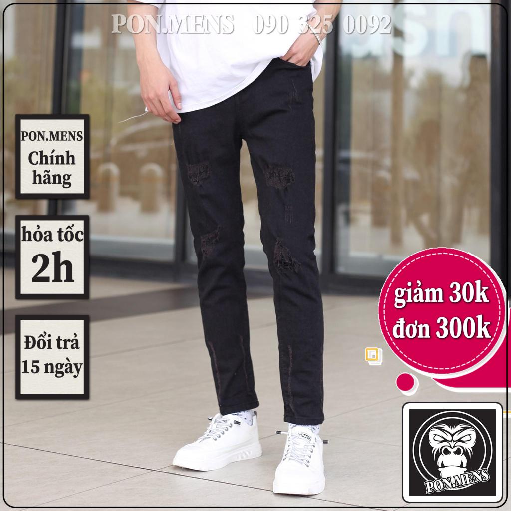 Quần jean đen rách gối nhiều nam co giãn cực tốt VNXK Pon.mens hà nội hcm freeship