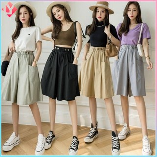 Mới quần short ống rộng lưng thun phối túi lớn thời trang cho nữ
