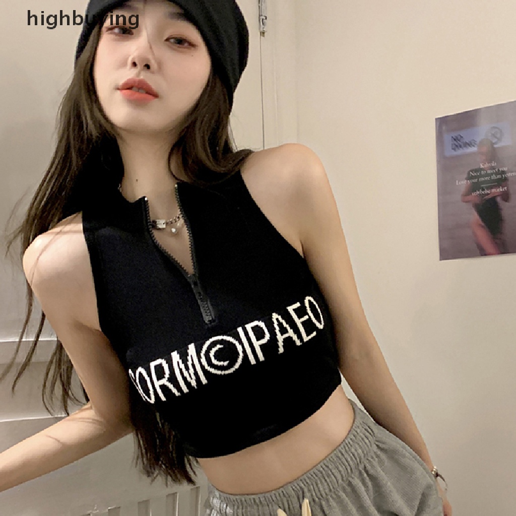 Áo Hai Dây Khóa Kéo In Chữ Belle Thời Trang Đường Phố Quyến Rũ Cho Nữ