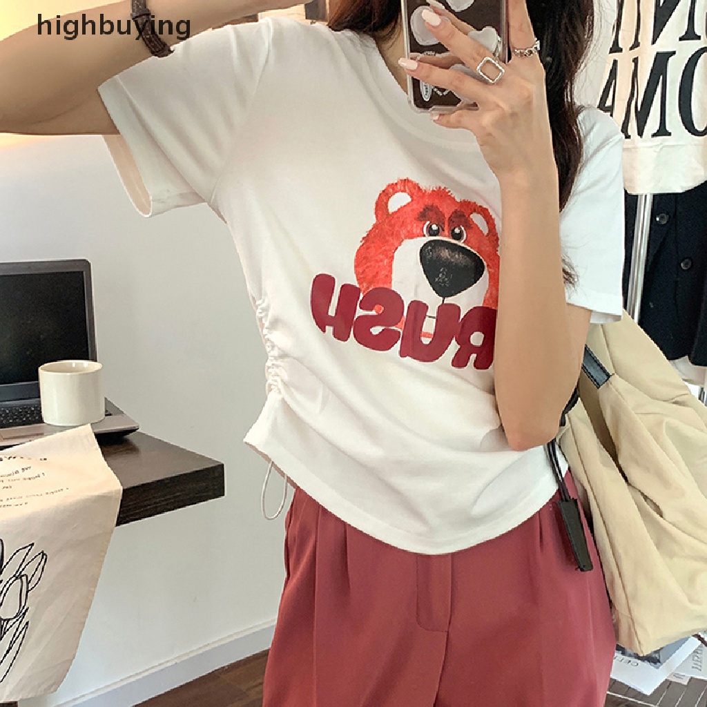 Áo Thun Tay Ngắn Cổ Tròn In Hình Gấu Thời Trang Mùa Hè Cho Nữ