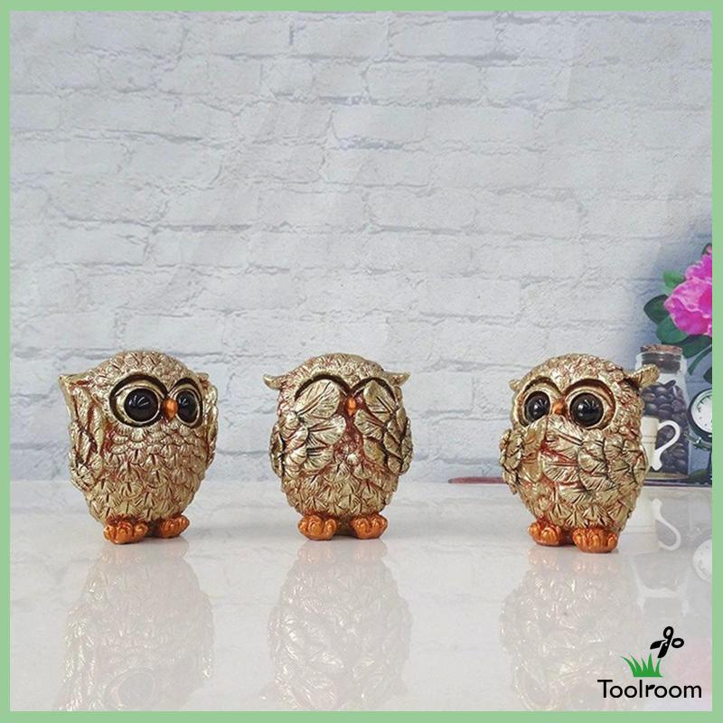 Set 3 Bức Tượng Chim Cú Bằng Nhựa Resin Trang Trí Phòng Khách