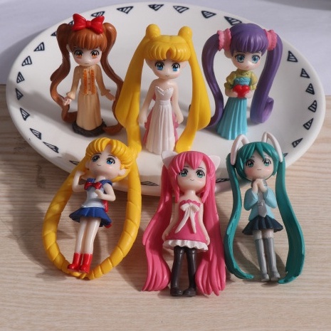 Mô Hình Tiểu Cảnh "6 Cô Gái Thủy Thủ Mặt Trăng Mini" Trang Trí Sen Đá, Sân Vườn/ Chậu Cây, DYI, Terrarium