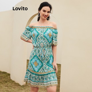 Đầm trễ Lovito vai dáng ôm phối dây rút phong cách boho L12044