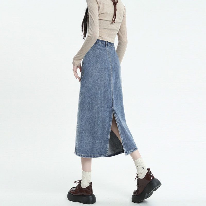 ZhuXia Chân Váy Jean Chữ A Lưng Cao Xẻ Tà Phong Cách Cổ Điển Dành Cho Nữ