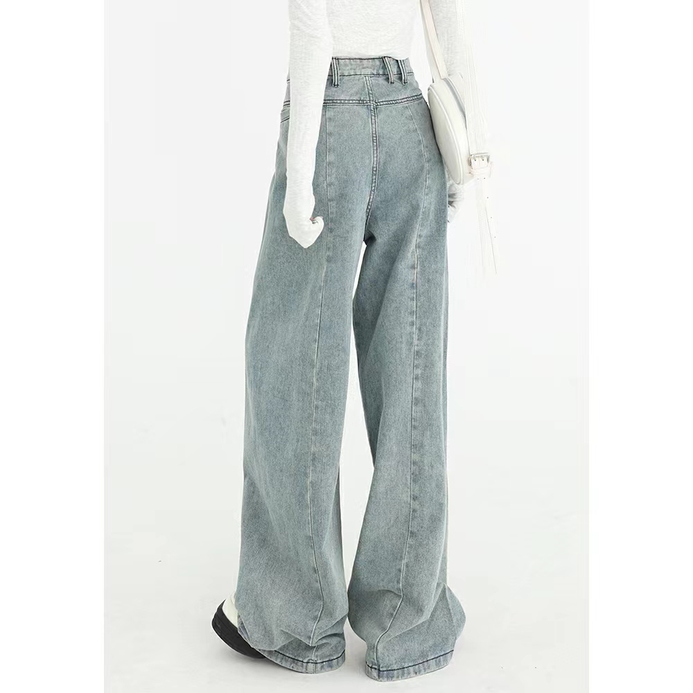 SUXI Quần Jean Ống Rộng Lưng Cao Tôn Dáng Phong Cách Vintage Hợp Thời Trang