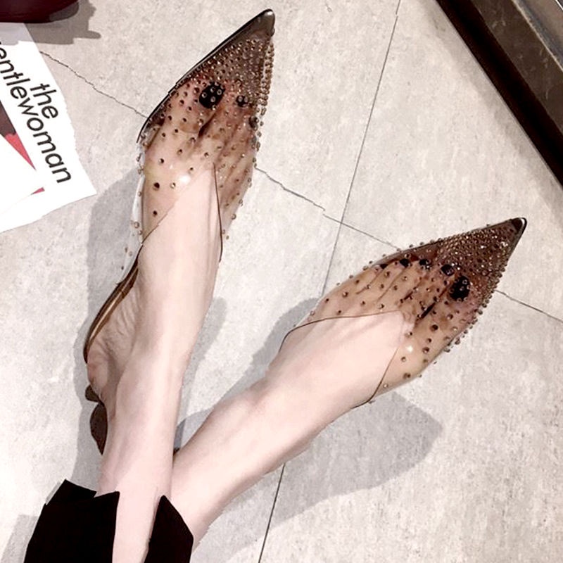 Giày Cao Gót Miệng Cá Đính Đá Thiết Kế Đơn Giản Thời Trang Xuân Hè Cho Nữ