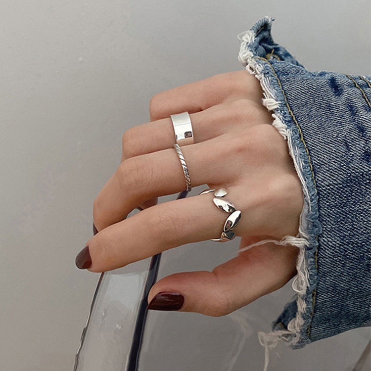 Nhẫn Hở Mạ Bạc 925 Hình Chiếc Lá Không Phai Màu Thiết Kế Đơn Giản Cho Nữ