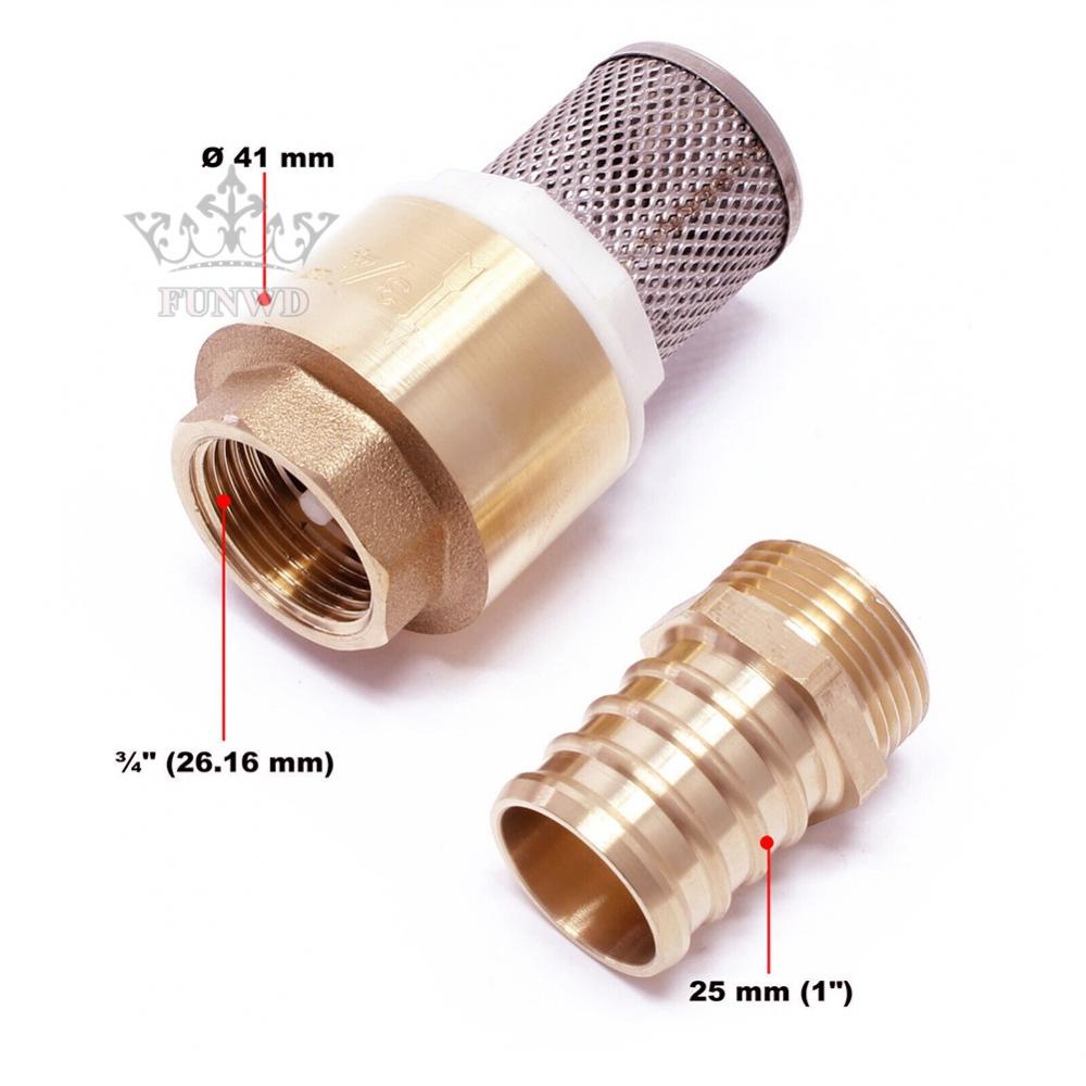 【FUNWD】Brass Valve DN20 26.16mm (3/4Inch) Check Valve Stainless Steel Basket Suction