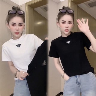 Áo Thun Cotton Nguyên Chất Ngắn Tay In Logo Tam Giác Phong Cách Phương Tây Thời Trang Cho Nữ 2023