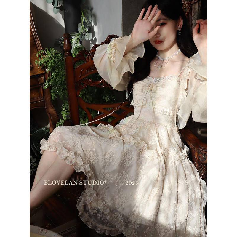 Set Đầm Hai Dây Và Áo Khoác Cardigan Chiffon Tay Dài Ngọt Ngào Thời Trang Mùa Hè Hàng Mới Dành Cho Bạn