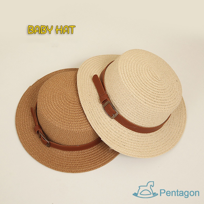 Mũ Cói Rộng Vành Che Nắng Phối Thắt Lưng Bằng Da Thời Trang Mùa Hè Cho Bé Trai Và Gái