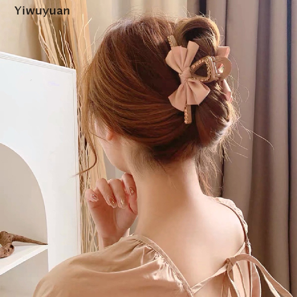 < Yiwuyuan > Kẹp Tóc Càng Cua Đen Đính Nơ Lớn Thanh Lịch Phong Cách Hàn Quốc