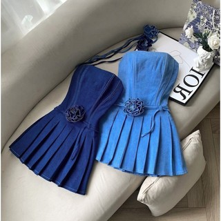 Đầm jean cúp ngực xếp ly