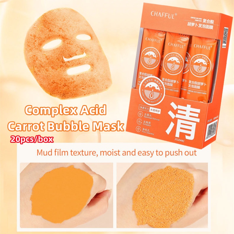 Hộp 20 Mặt Nạ Tẩy Mụn Đầu Đen Chiết Xuất Cà Rốt Axit Salicylic mặt nạ bong bóng cà rốt mặt nạ cà rốt sủi bọt mặt nạ bọt cà rốt jeju