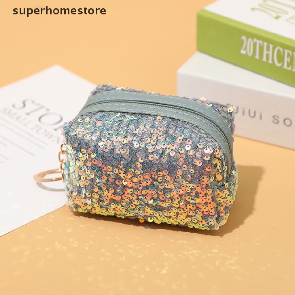 Superhomestore Ví Đựng Tiền Xu Mini Đính Kim Sa Phản Quang Lấp Lánh Có Khóa Kéo Cho Nữ UYI