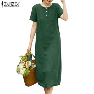 Đầm ZANZEA ngắn tay thắt eo có thể tháo rời thời trang Hàn Quốc cho nữ