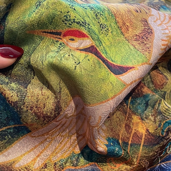 Khăn Quàng Cổ 65 * 65cm Chất Liệu Lụa Mulberry In Họa Tiết Tranh Sơn Dầu Cổ Điển Phong Cách Trung Hoa Cho Nữ