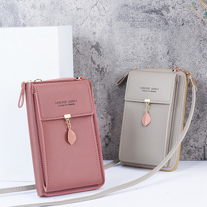 Túi Da PU Đeo Chéo Đựng Điện Thoại Màu Trơn Phong Cách Hàn Quốc