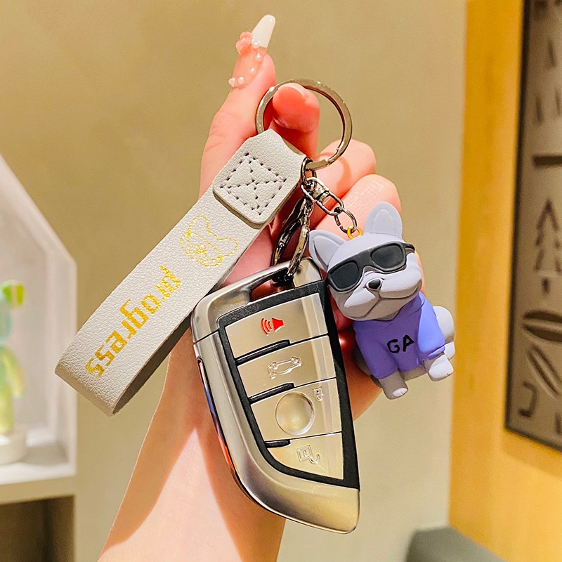 Móc Khóa Hình Chú Chó Đeo Kính Mát Hoạt Hình Sáng Tạo Độc Đáo