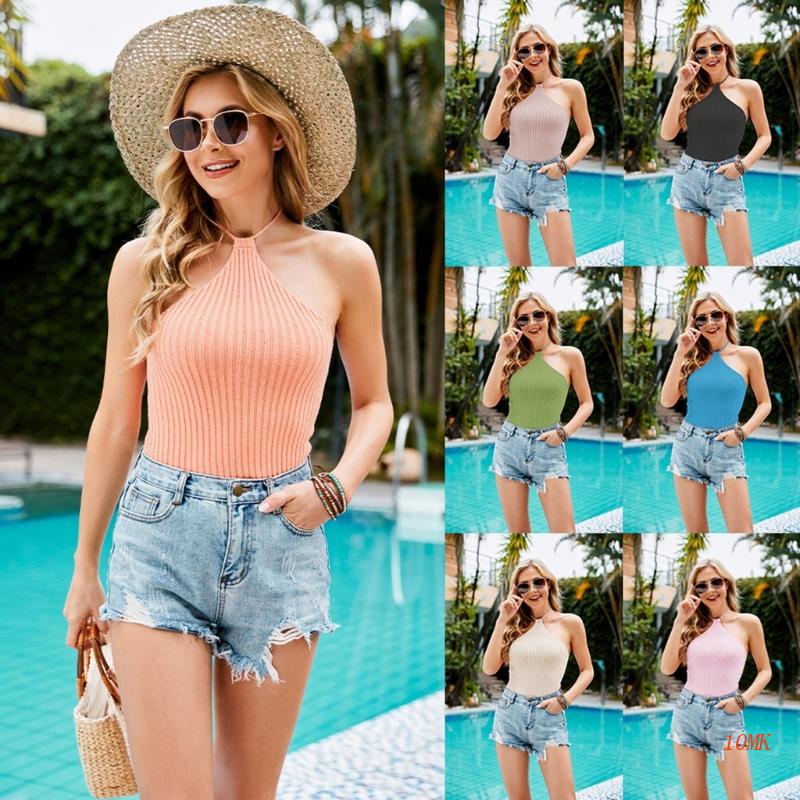 Áo Croptop Dệt Kim Hai Dây Hở Lưng Ôm Dáng Thời Trang Mùa Hè Quyến Rũ Cho Nữ