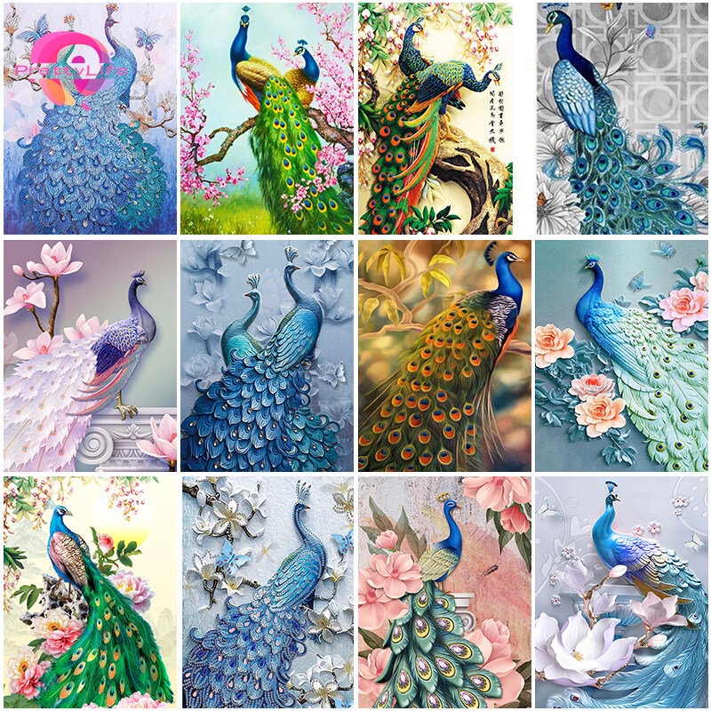 Bộ Tranh Đính Đá 5D Tự Làm Kích Thước 40x60cm Hình Chim Công Dùng Trang Trí Nhà Cửa