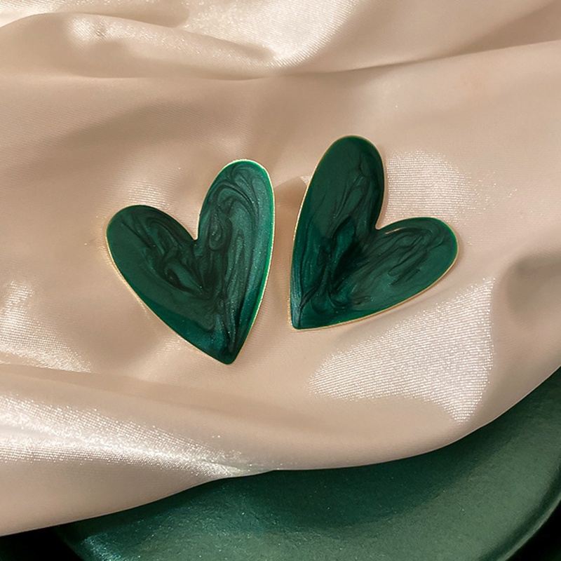 Khuyên Tai Hình Trái Tim Lớn Màu Trắng Xanh Lá Phong Cách Hàn Quốc Đơn Giản Dành Cho Nữ