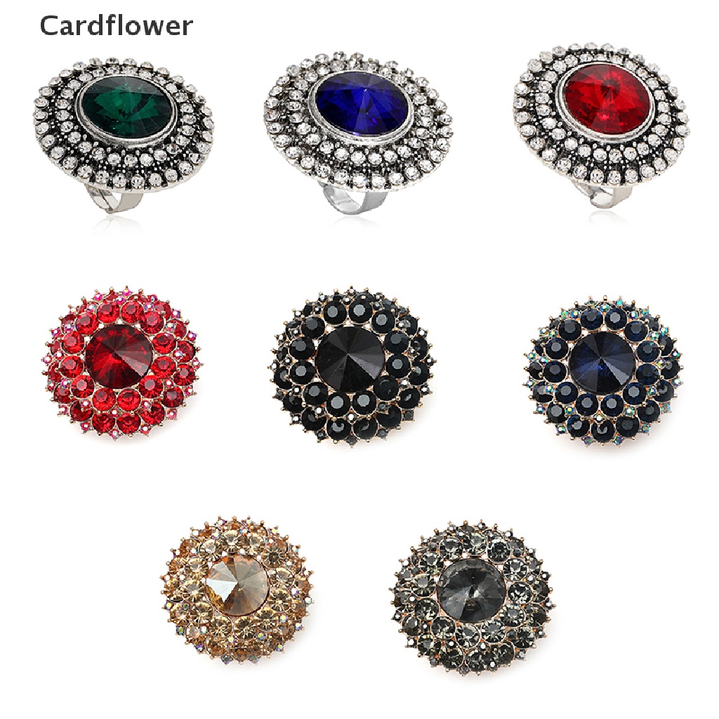 &lt; Cardflower &gt; Nhẫn Đính Đá Pha Lê Tròn Lớn Phong Cách Boho Cổ Điển Độc Đáo Làm Quà Tặng Sinh Nhật / Đám Cưới