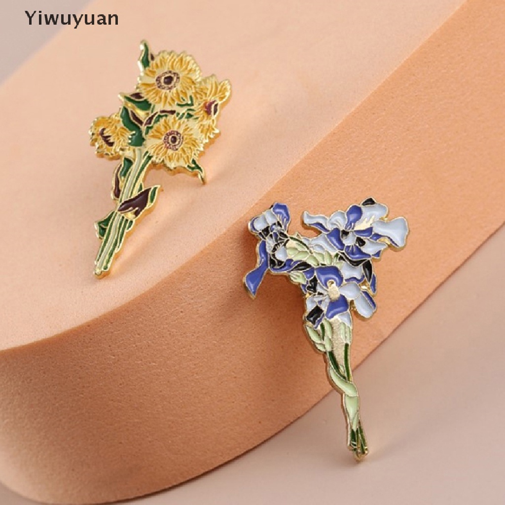 < Yiwuyuan > Ghim Cài Áo Kim Loại Tráng Men Hình Hoa Hướng Dương Van Gogh Iris Cho Nữ