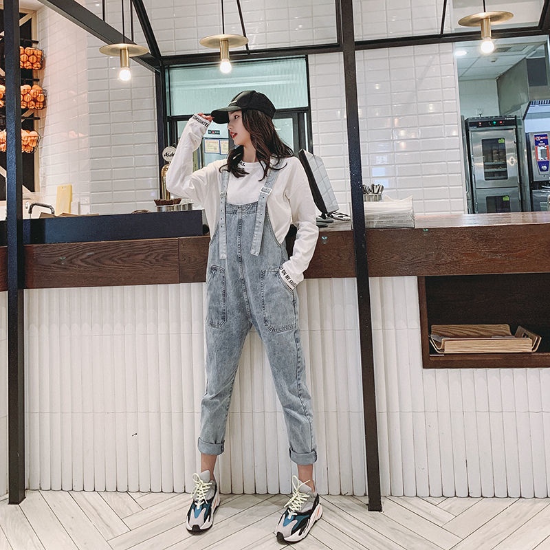 [Bán Chạy] Quần Yếm Denim Dáng Rộng Dài Đến Mắt Cá Chân Phong Cách Hàn Quốc Xuân Thu 2023
