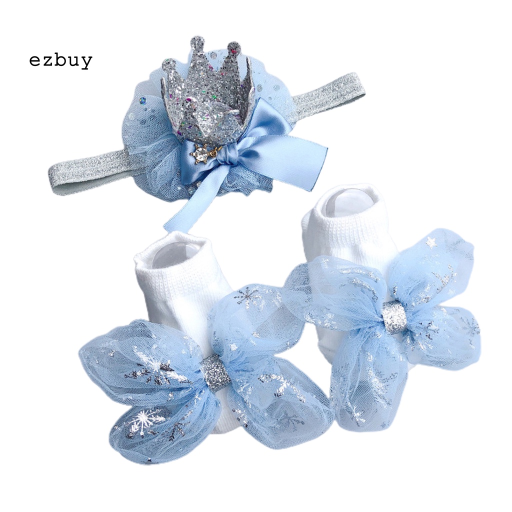 1 Bộ Băng Đô Và Vớ Thoáng Khí Viền Ren Màu Sáng Dành Cho Bé Gái Sơ Sinh