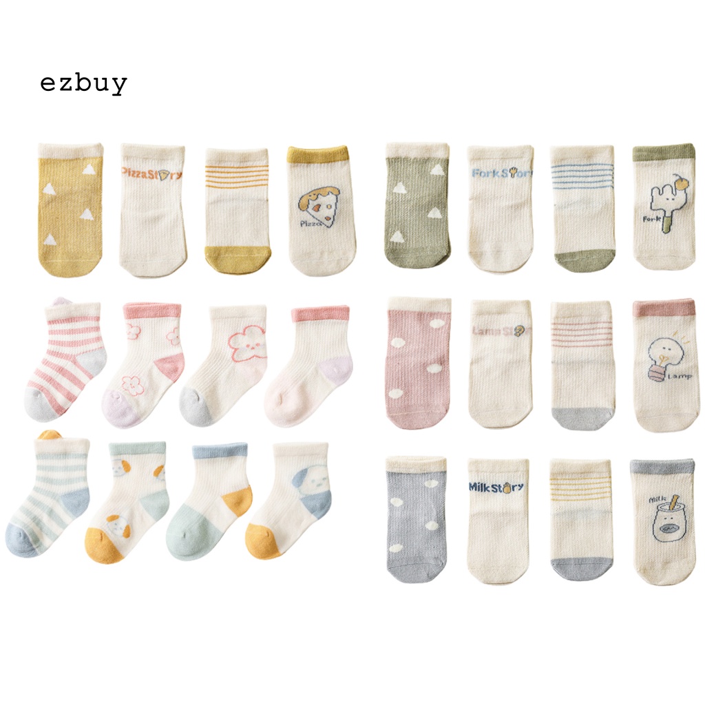 Set 4 Đôi Vớ Phối Lưới In Chữ Hoạt Hình Chống Trượt Thoáng Khí Dành Cho Bé