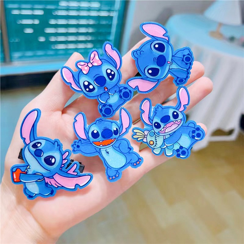 Set 1 / 5 / 105 Nhân Vật Hoạt Hình Disney Xinh Xắn &amp; Kẹp Tóc Cao Su Họa Tiết Stitch Hoạt Hình Đáng Yêu Dành Cho Bé Gái