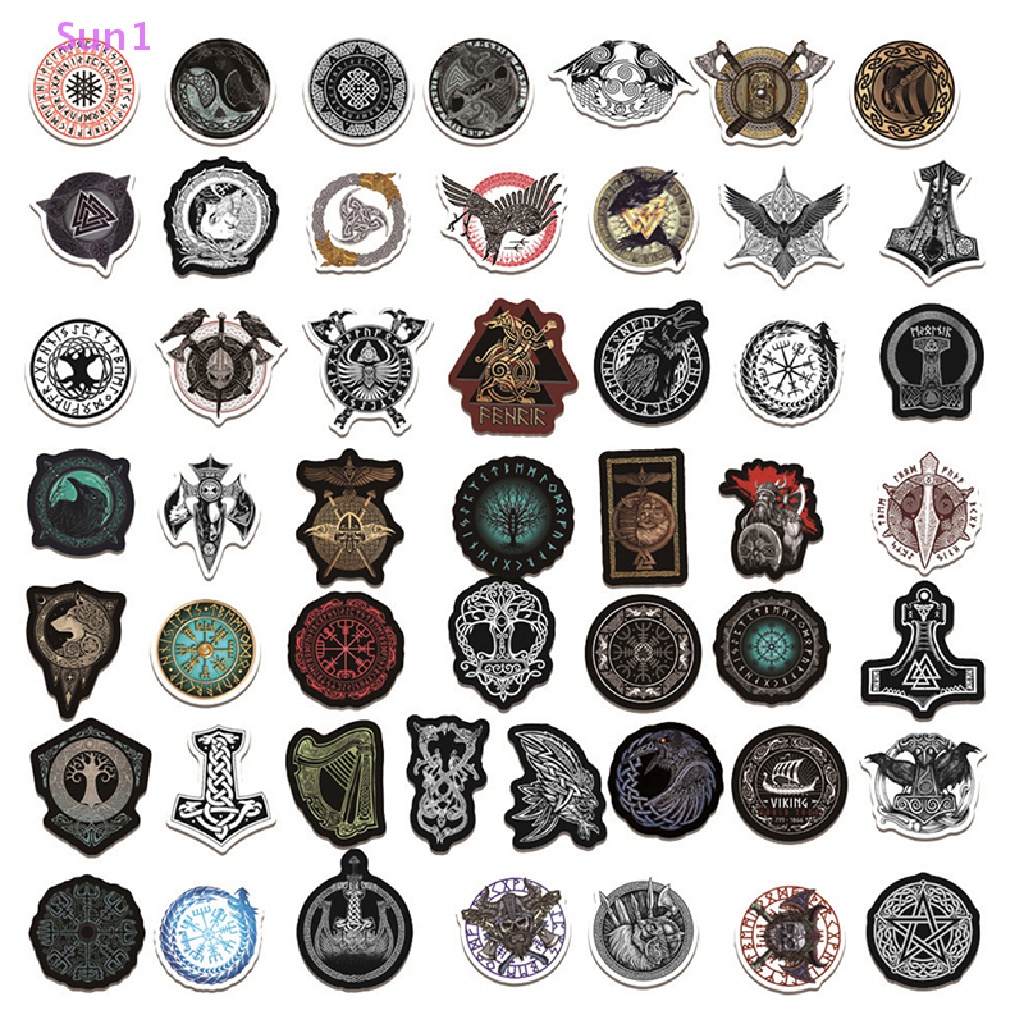 Set 50 Sticker Sun1 &gt; Phong Cách Viking Trang Trí Ván Trượt / Guitar / Guitar / Va Li
