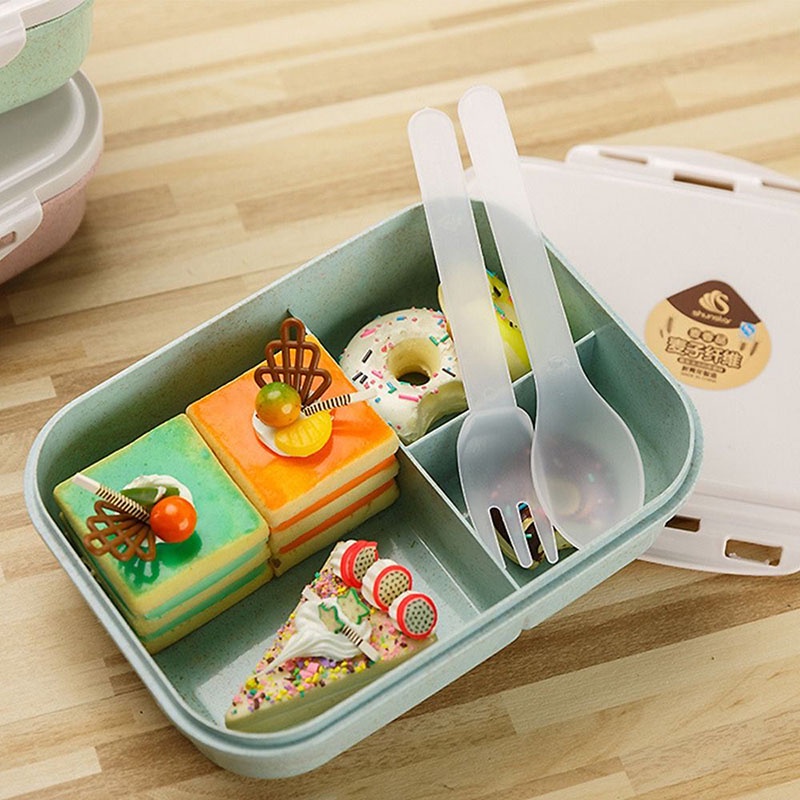 Hộp cơm Bằng Rơm Lúa Mì Kèm Muỗng Nĩa Tiện Dụng Cho Học Sinh / Văn Phòng