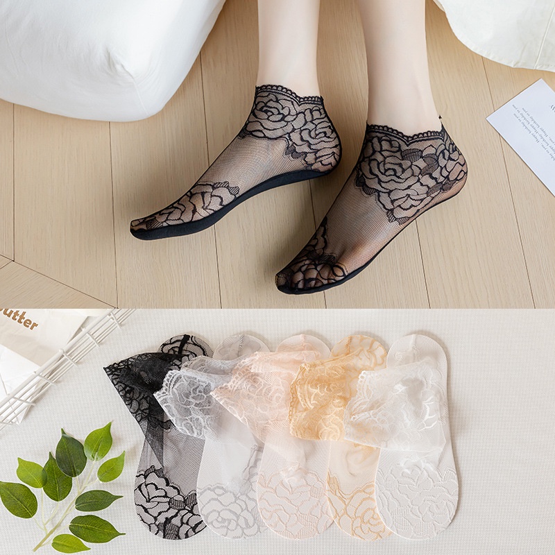 Set 3 Đôi Vớ Ren Chống Trượt Thời Trang Dành Cho Nữ