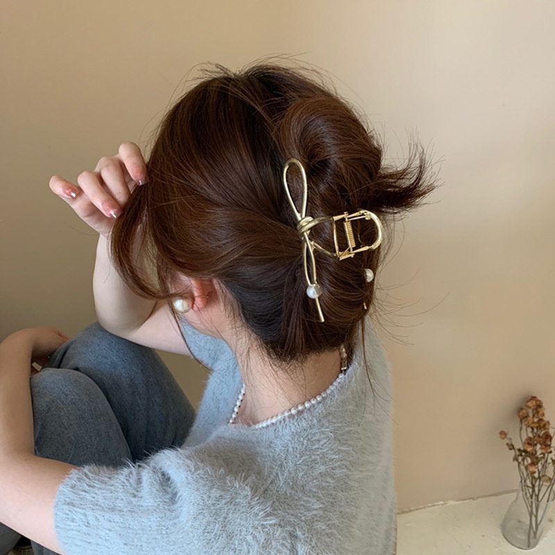 Kẹp Tóc Hình Nơ Đính Ngọc Trai Giả Thanh Lịch Cho Nữ