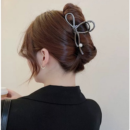 Kẹp Tóc Hình Nơ Đính Ngọc Trai Giả Thanh Lịch Cho Nữ