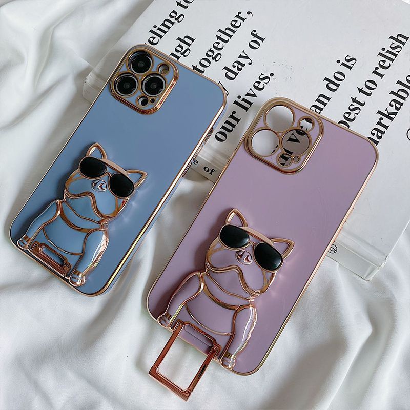 Ốp Điện Thoại Hình Chú Chó Đeo Kính Mát 3D Có Túi Khí Và Dây Đeo Cho iphone