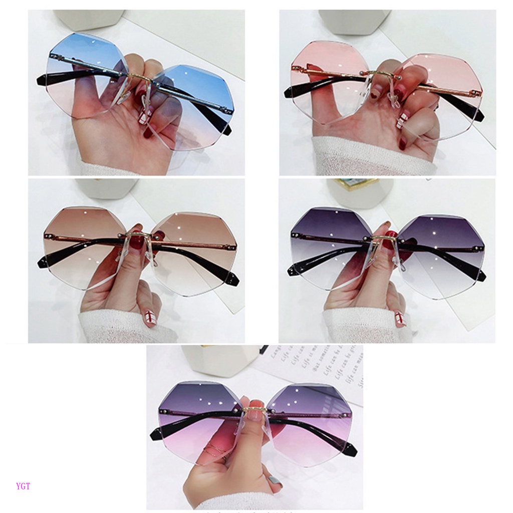 Kính Mát Gọng Kim Loại Tròng Cong Chống Tia UV400 Thời Trang Cho Nữ