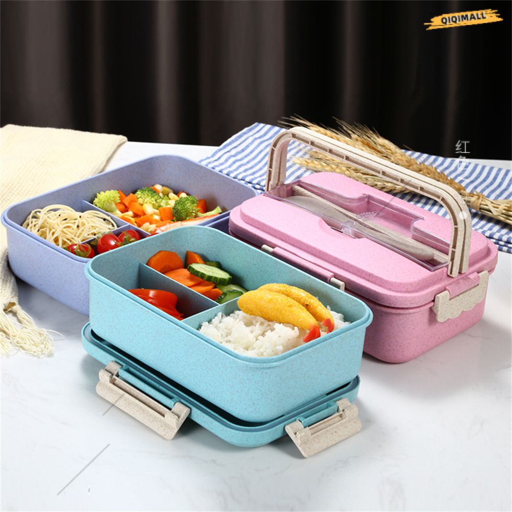 Hộp Cơm Bento Hộp Cơm Trưa Thân Thiện Với Môi Trường Đảm Bảo Chất Lượng Di Động Chất Liệu Rơm Lúa Mì Kèm Đồ Dùng Cho Sinh Viên Nhân Viên Văn Phòng [QIQI]